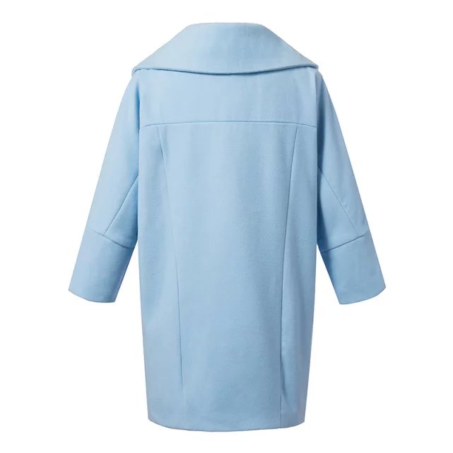 Fashion Winter Women Female overcoat Blue Double Breasted Woolen Long Sleeve turn-down collar Brand Femininos