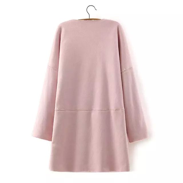 Fashion Winter Women Pink Coats Faux Leather Sleeve Pocket Long Sleeve Warm Casual Lady Outwear
