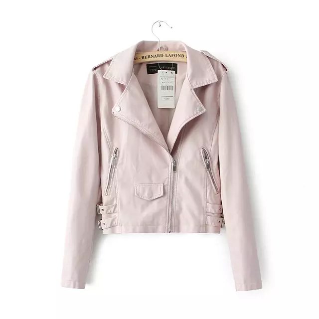 Fashion Winter Women turn-down collar Cool Pink Faux leather jacket coat Zipper casual jaqueta feminina Fit brand plus size
