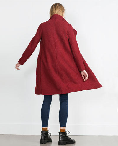 Fashion winter women work wear elegant Red pockets coats long sleeve Woolen outwear casual Loose brand coats