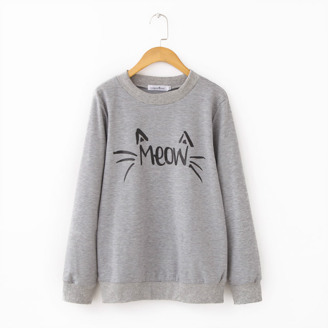 Fashion Women Autumn Gray Letter print O-Neck long Sleeve Pullover hoodies Casual sweatershirts brand tops plus size