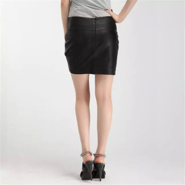Fashion women black Faux Leather sexy mini pencil Skirt zipper stretch office lady Female casual brand