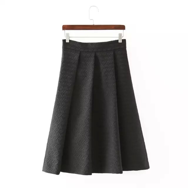 Fashion women Black jacquard classic knee-length pleated skirts zipper high waist casual brand designer for female