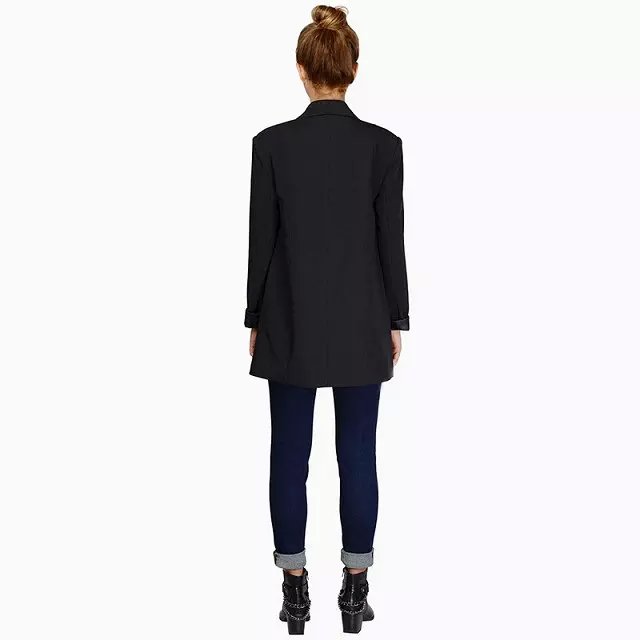 Fashion women black long sleeve pocket button office long blazer work wear long sleeve jacket casual brand female