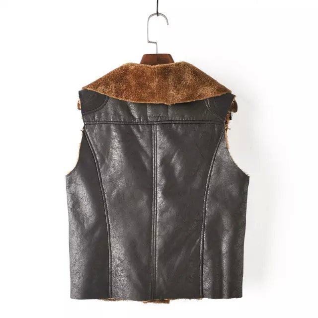 Fashion Women black Punk Vest winter Warm faux suede leather Sleeveless Fur neck zipper casual brand jaqueta feminina