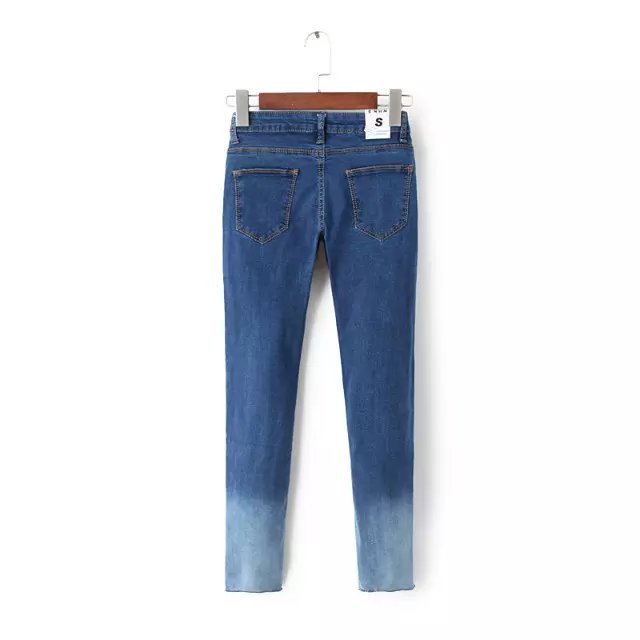 Fashion Women blue denim Gradient color pockets Zipper fit stretch Pencil pants casual brand jeans plus size