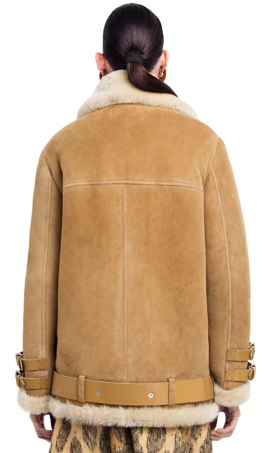 Fashion Women brown Faux Suede Leather fur Turn-down collar Jacket Zipper with belt pocket Casual winter thick warm Coats