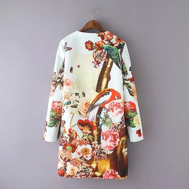 Fashion women Elegant Animal Floral print button long sleeve O-neck pocket Coat casual jacket brand designer Tops