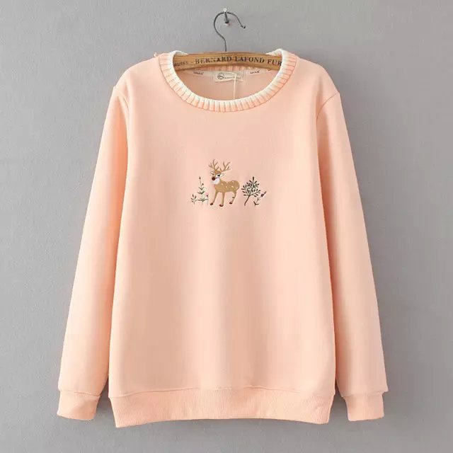 Fashion women elegant Autumn thick Knitted neck Deer Embroidery long sleeve sweatshirts pullover Casual hoodies brand