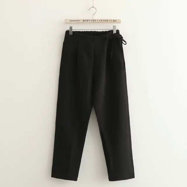 Fashion Women Elegant Black Autumn pocket Bow Harem Pants Loose Casual Brand Trousers Pantalon Femme Plus size