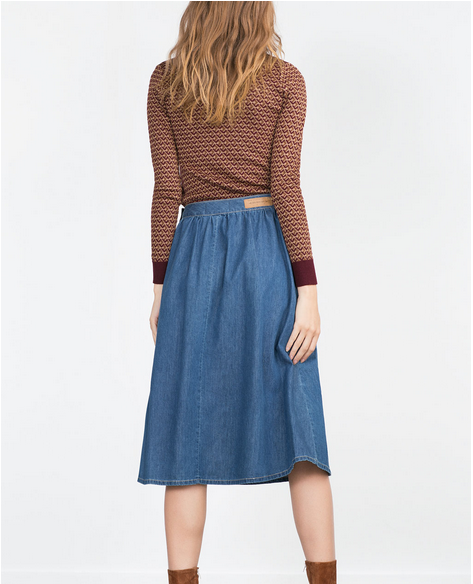Fashion women elegant Blue Denim Pleated Mid-Calf Skirts button elastic waist Side Open casual Loose brand skirt