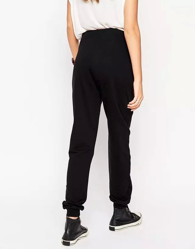 Fashion women Elegant elastic waist harem Black sport pants cozy trousers drawstring pockets casual brand designer pants