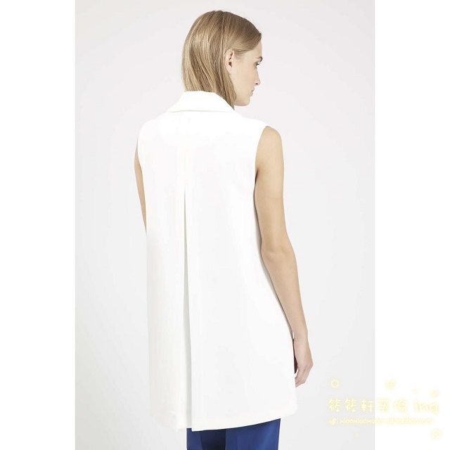 Fashion women Elegant Jacket Vests Sleeveless Turn-down Collar Button pocket White outwear Casual brand designer Coat