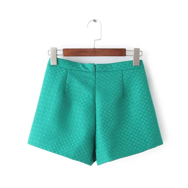 Fashion women elegant Korean style Green Embroidery zipper pocket shorts high waist causal brand female plus size
