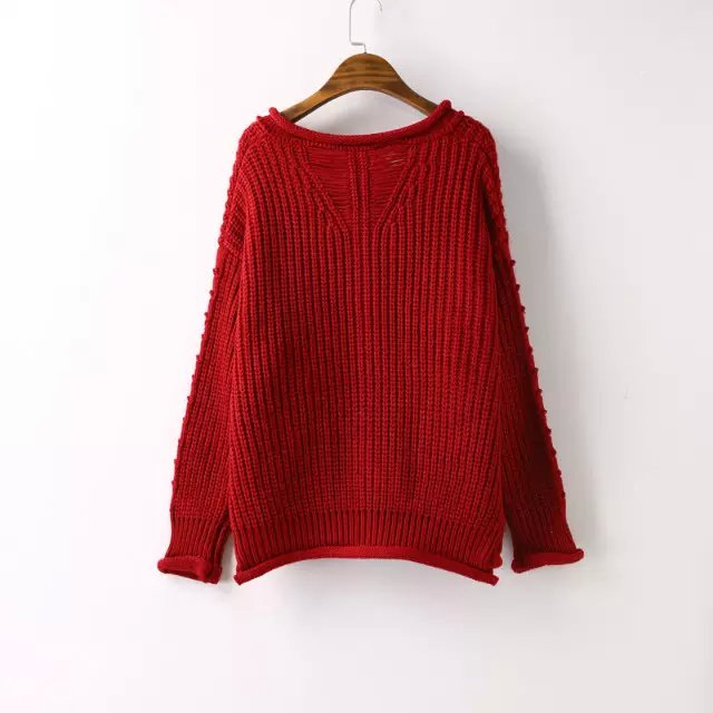 Fashion Women Elegant Red Knitted Cardigan long Sleeve Ripped pocket button O-neck Casual Outwear Sweaters
