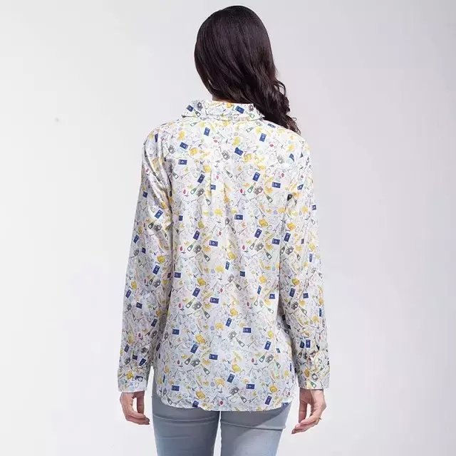 Fashion Women elegant Tower camera print blouses button turn-down collar shirts casual brand tops plus size