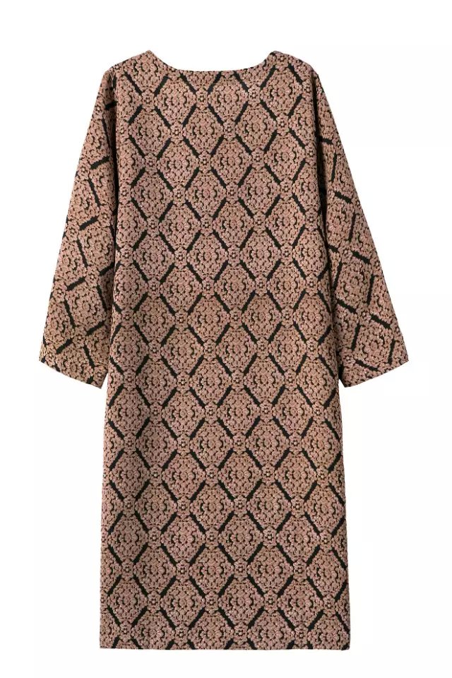 Fashion women elegant vintage brown Plaid print Dresses O-neck Three Quarter sleeve causal brand vestidos female