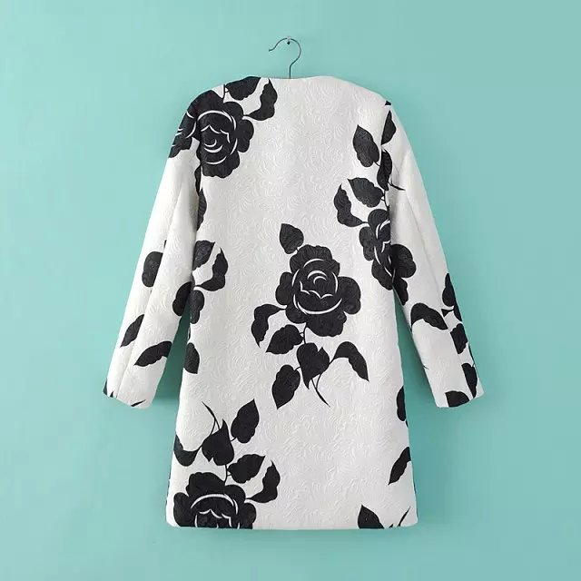 Fashion women Elegant white rose Embroidery button long sleeve O-neck pocket Coat casual jacket brand designer Tops