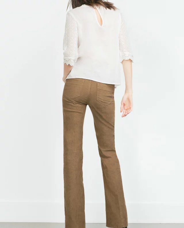 Fashion women Elegant winter Khaki Corduroy Flare Pants pockets zipper trousers office lady casual fit brand female