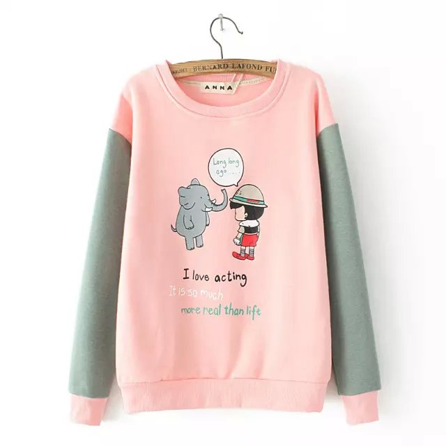Fashion Women elegant winter thick Cartoon Letter print Color Matching pullover sweatshirt Casual hoodies brand tops