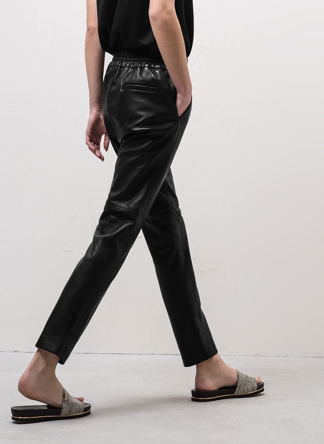 Fashion women Faux Leather Elastic waist Drawstring Plus thick Fleece pants pockets slim trousers brand Pantalones Mujer