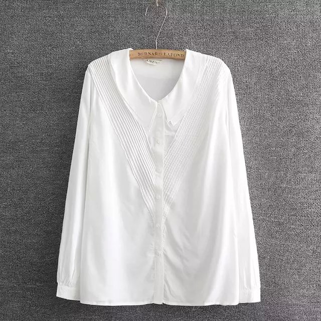 Fashion Women Korean style White Peter pan Collar blouses Long Sleeve button Shirts office lady Casual brand female