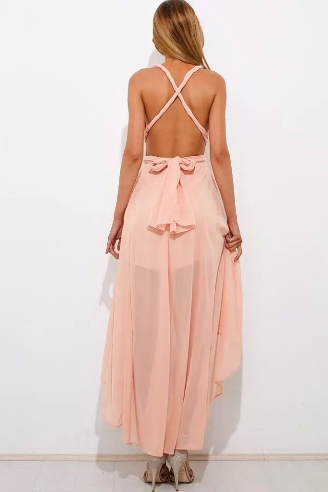 Fashion Women sexy V-neck with belt Irregular back zipper Bow backless pink Dresses sleeveless casual party brand