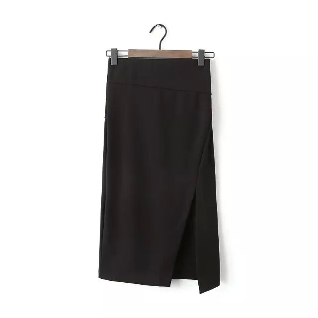 Fashion Women Stretch Black Knee-length Pencil Skirt open side high waist zipper Casual brand Office Lady design formal