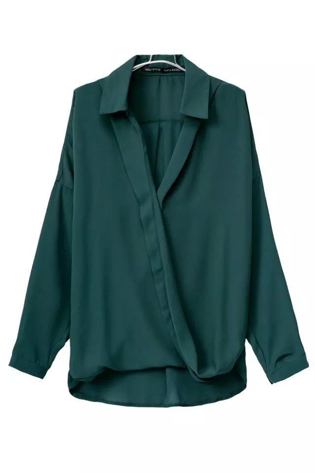 Fashion women stylish Cross V neck long sleeve Green office blouse vintage loose shirts casual blusa feminina