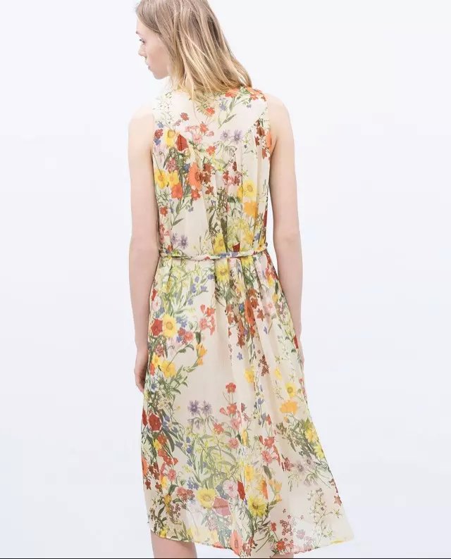 Fashion Women Summer chiffon Floral print Dresses Mid-Calf with belt V-neck Sleeveless Casual Brand Vestidos Female