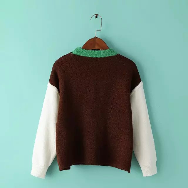 Fashion women winter Color Matching school style pullover knitwear Casual O-neck long Sleeve knitted sweater brand Tops