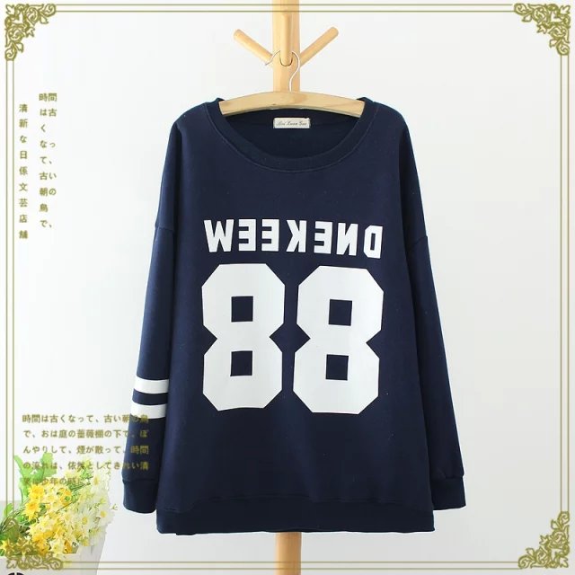 Fashion women winter thick warm gray Letter number print sport pullover Casual batwing Sleeve hoodies Loose sweatshirt