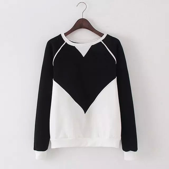 Fashion women winter thick White black patchwork print sport pullovers O-neck Casual hoodies long Sleeve sweatshirts brand