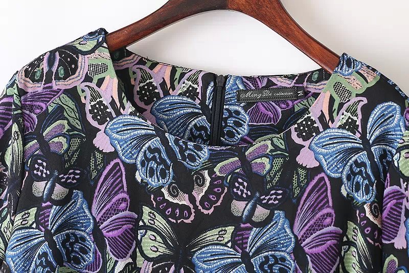 Fashion XXXL plus size Women Elegant floral Butterfly print purple pleated Dress Vintage zipper short sleeve casual dress