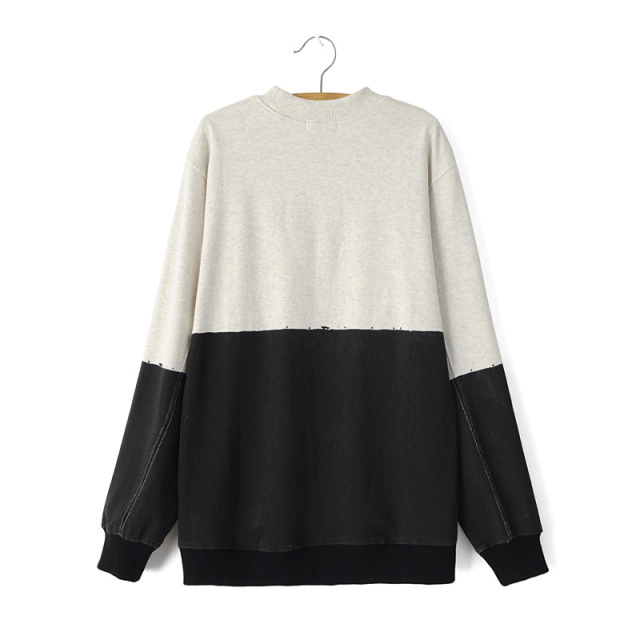 Female Sweatshirts Fashion Black white Patchwork Swan pattern Pullover knitwear long sleeve Casual brand women vogue