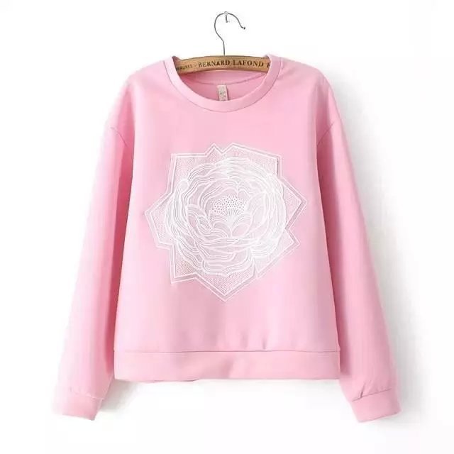 Female Sweatshirts Spring Fashion Embroidery rose O Neck Pink Pullover sport Autumn long sleeve brand women vogue