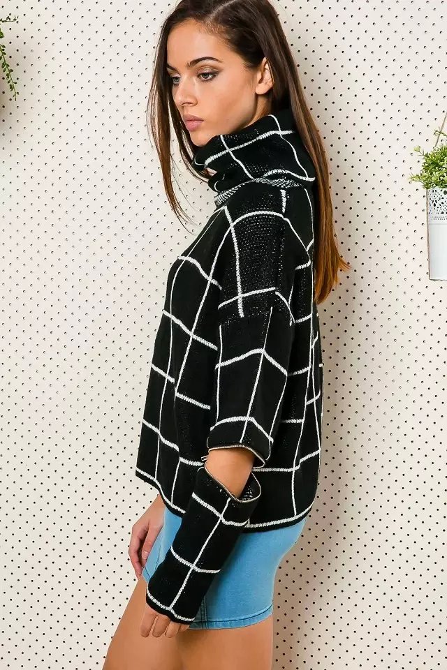 Hot New Women Winter Knitted Cashmere Pullovers Branch Pattern Plaid Turtleneck Sweater Zipper Sleeve