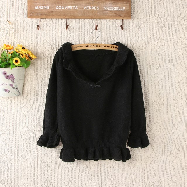 Knitting short Sweaters for women Autumn fashion Sweet Ruffle pullovers Half Sleeve casual Brand Tops