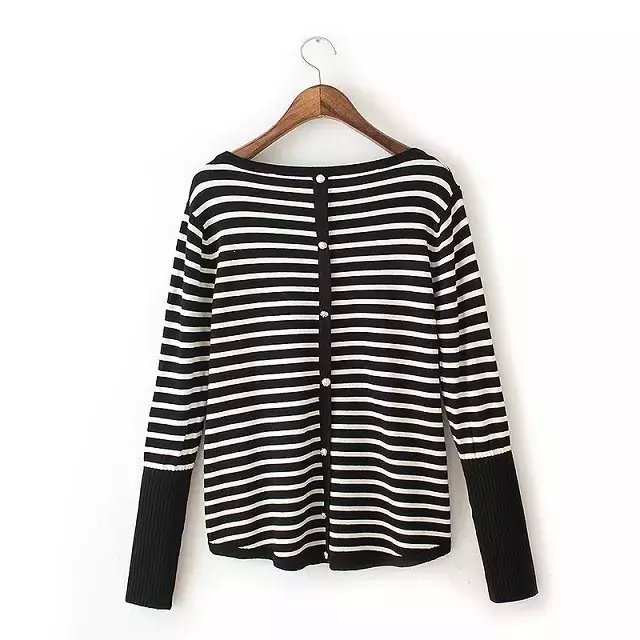 knitting sweaters for women Autumn Fashion Black white stripes Pullover knitwear long sleeve Casual knitted brand top