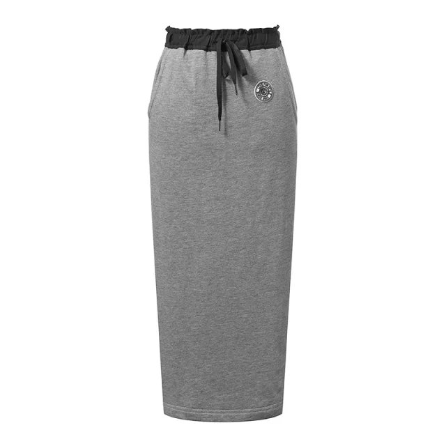 New Fashion Women Elegant winter cotton gray pocket drawstring Elastic waist Mid-Calf Skirts casual brand design quality