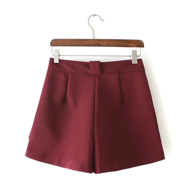 Red Shorts for women Fashion Autumn Office Lady Solid Pocket High waist Office Casual shorts