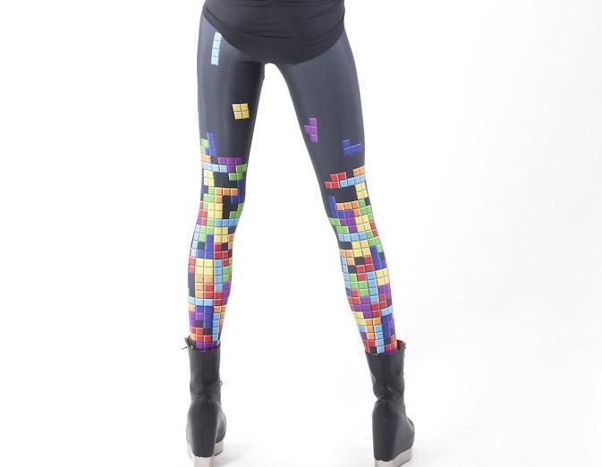 Sexy Leggings for Women Fashion Autumn Elegant Tetris Print Elastic Waist Sport black Pants Trousers Brand Female