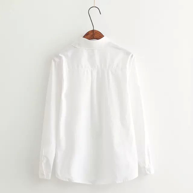 Spring fashion women Swan Embroidery turn-down collar white blouse shirt OL work vintage long sleeve button blusa feminina