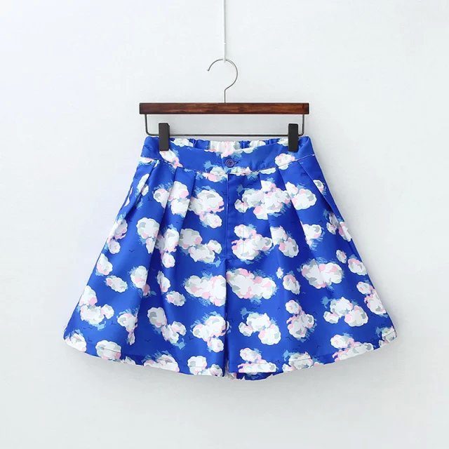 Summer Fashion women Blue sky white clouds Print waist elastic skirt shorts For Female casual Women short mujer