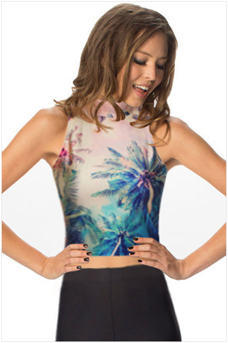 Summer Fashion Women Floral print Turtleneck sleeveless casual cozy stretch brand designer Tank Crop tops