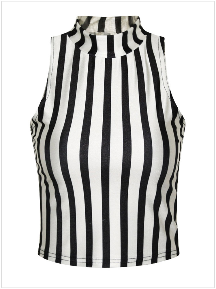 Summer Fashion Women Striped print Turtleneck sport sleeveless casual cozy stretch brand designer Tank Crop tops