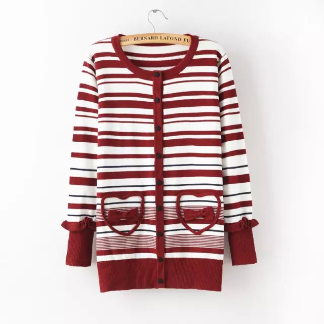 Winter Fashion Women Elegant Knitted Bow Striped Cardigan long Sleeve O-neck Button Ruffle Casual Outwear Sweaters