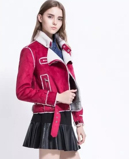 winter Fashion women elegant punk pink Pocket zipper Suede Leather coat long sleeve outwear plus size casual brand