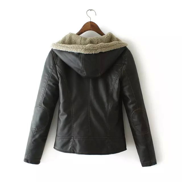 Winter New Women Hooded Parka Female Thicken Warm Jacket Women Faux leather lambs wool Black coat