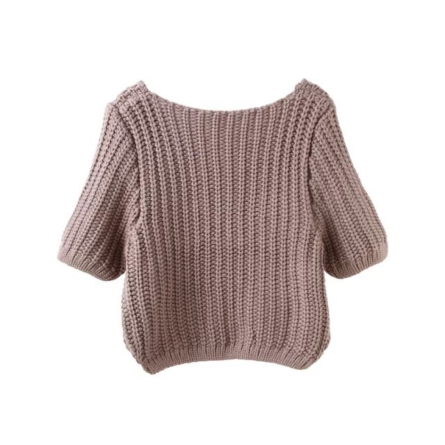 Women Autumn fashion Knitted short Sweaters Khaki stretch pullovers O-Neck casual Half Sleeve Brand Tops